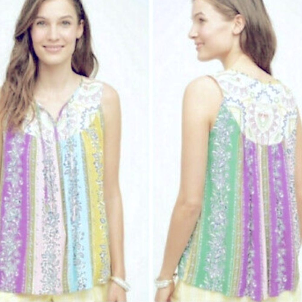 📌 Anthropologie One September Colorful Larkspur embroidered tank top